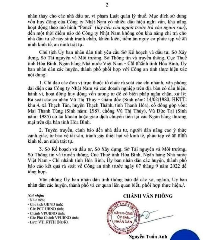 Hòa Bình cảnh báo rủi ro khi đầu tư tại Bất động sản Nhật Nam &nbsp;