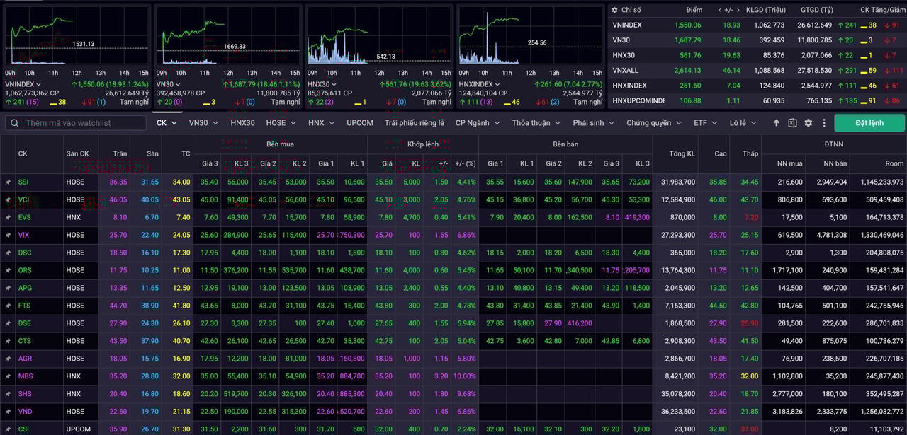 Cổ phiếu chứng khoán 'nổi sóng' mừng sinh nhật tuổi 25 của thị trường