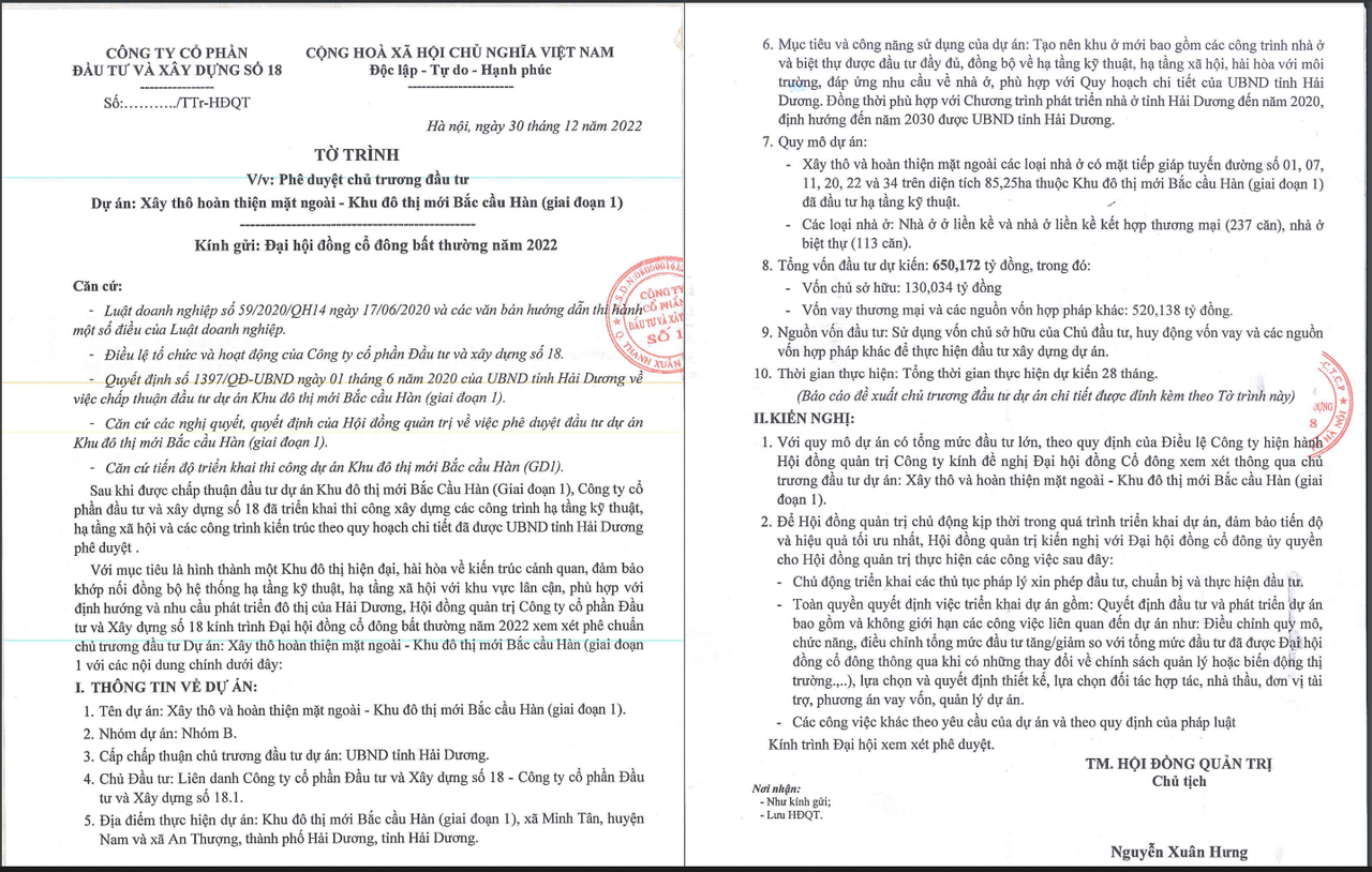 Licogi 18 muốn đầu tư hai dự án hơn 1.360 tỷ đồng tại Hải Dương và Vĩnh Phúc