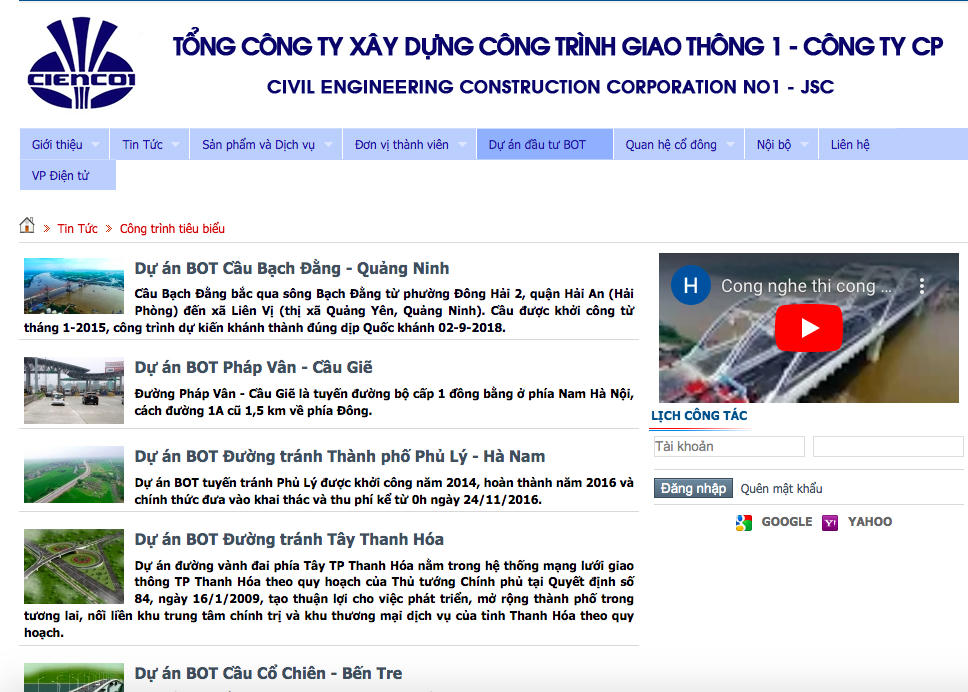 Theo giới thiệu trên website,&nbsp;Tổng công ty Xây dựng công trình Giao thông 1 – CTCP (CIENCO1) là nhà thầu liên danh thực hiện nhiều dự án BOT trên cả nước