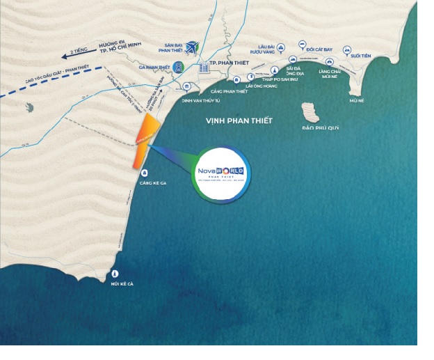 NovaWorld Phan Thiet có vị trí thuận lợi khi kết nối trực tiếp với cao tốc Dầu Giây – Phan Thiết; cách sân bay quốc tế Phan Thiết chỉ 20 phút di chuyển (Hotlline: 0938 221 226; website: novaworldphanthiet.com.vn)