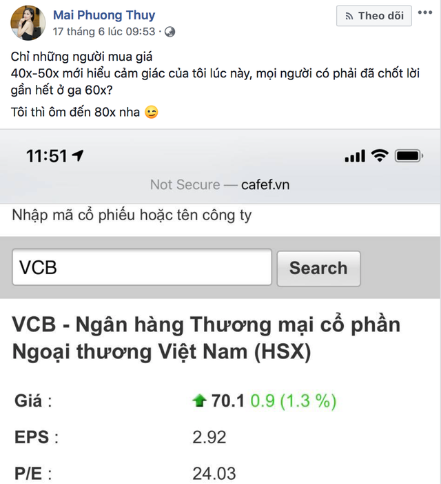 Mai Phương Thuý bất ngờ “gây sốt” khi cổ phiếu VCB liên tục lập đỉnh giá