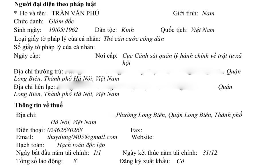 Theo đăng ký thuế, Công ty RubyLand có tổng số lao động là 8 người.