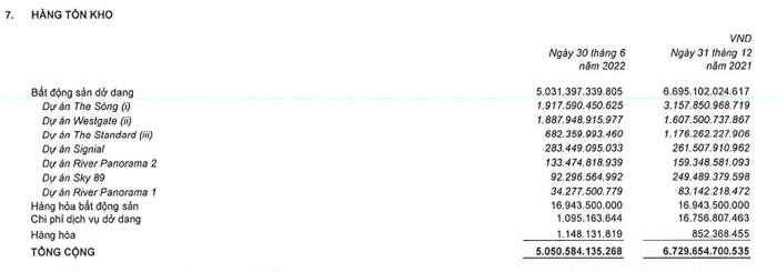 Giá trị hàng tồn kho (Nguồn: BCTC BĐS An Gia)