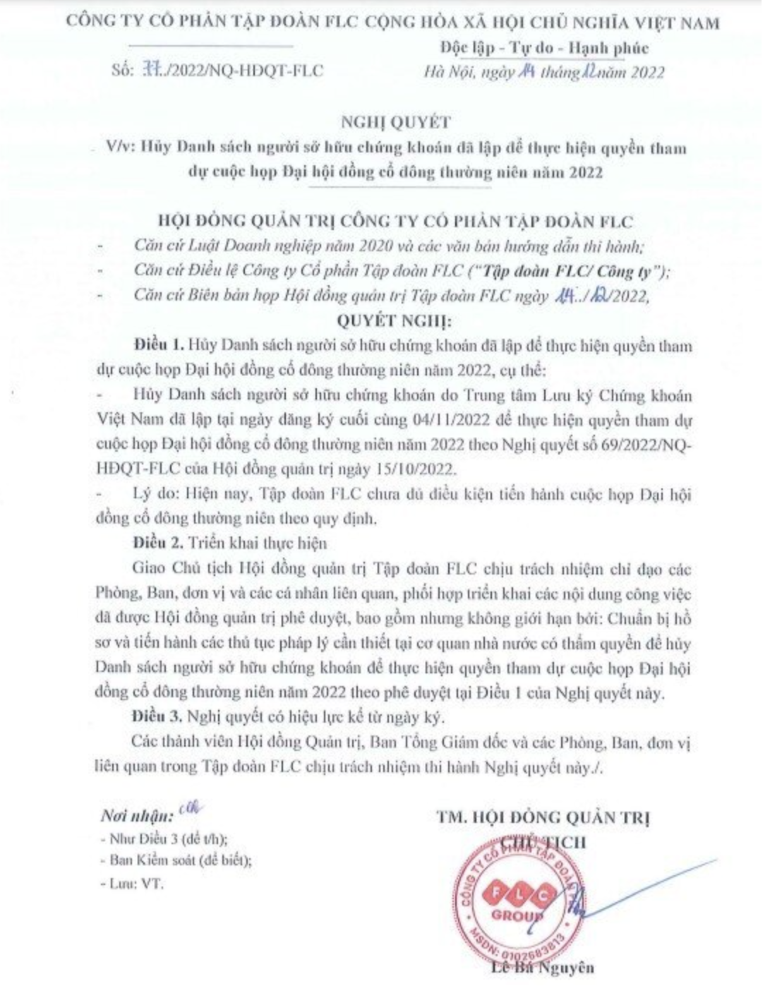 Ảnh: CTCP Tập đoàn FLC