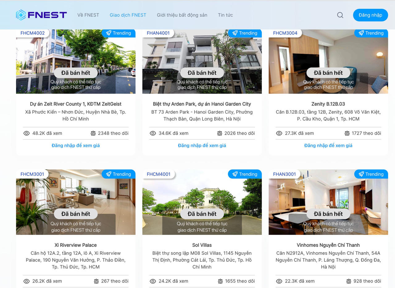 Danh mục sản phẩm trên 'sàn' giao dịch Fnest