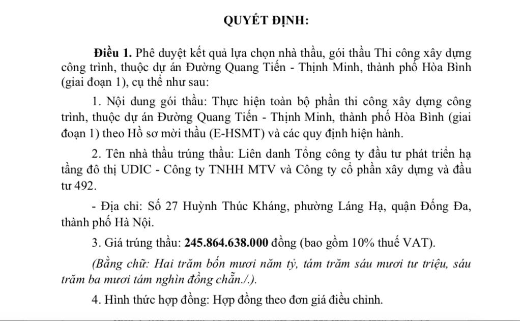 Liên danh có sự góp mặt của&nbsp;UDIC trúng gói thầu trị giá hơn 245 tỷ đồng &nbsp;
