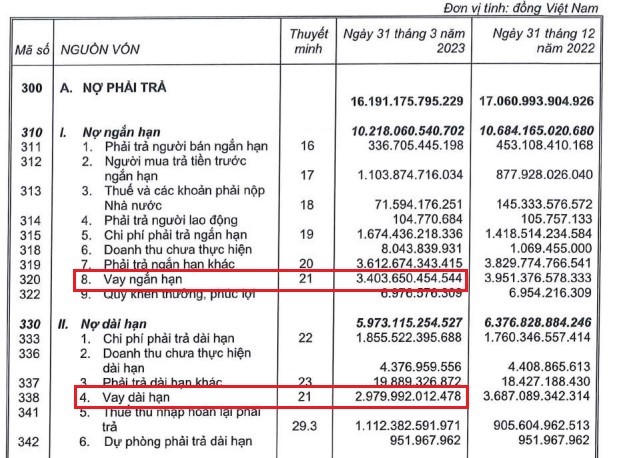 Nguồn: BCTC hợp nhất quý I/2023 &nbsp;