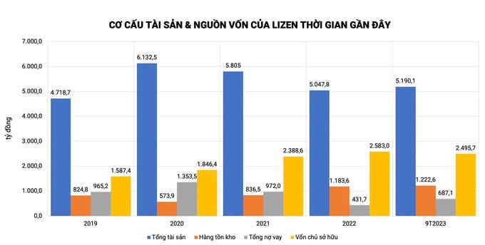 Cơ cấu tài sản và nguồn vốn của Lizen thời gian gần đây &nbsp;
