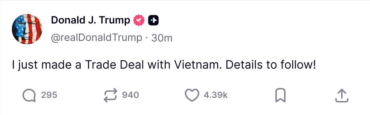 TT Trump: 'Mỹ sẽ cắt giảm đáng kể thuế đối ứng cho nhiều hàng hóa Việt Nam'