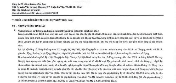 Garmex Sài Gòn không có đơn hàng, nhân sự buộc phải cắt giảm số lượng lớn, tài sản phải bán.