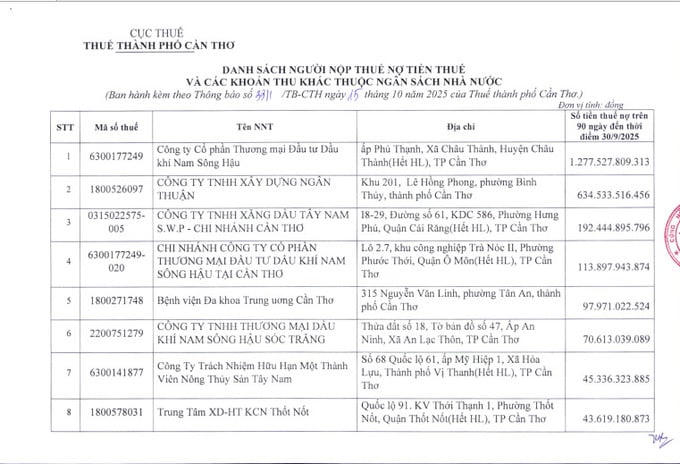 Cá nhân, doanh nghiệp nào liên quan đến khoản nợ thuế của Ngân Thuận ở Cần Thơ?