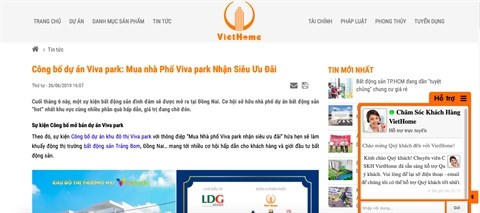 Th&ocirc;ng tin mở b&aacute;n dự &aacute;n Viva Park được VietHome đăng tải từ th&aacute;ng 6/2019 &nbsp;
