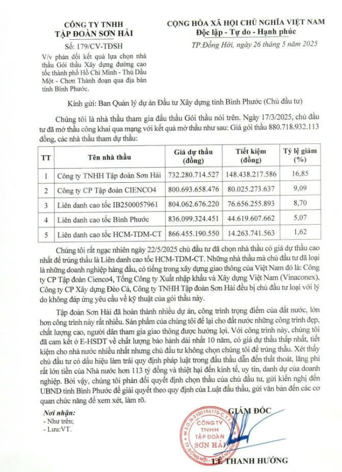 Văn bản của&nbsp;Công ty TNHH Tập đoàn Sơn Hải gây xôn xao dư luận ngày 26/5.