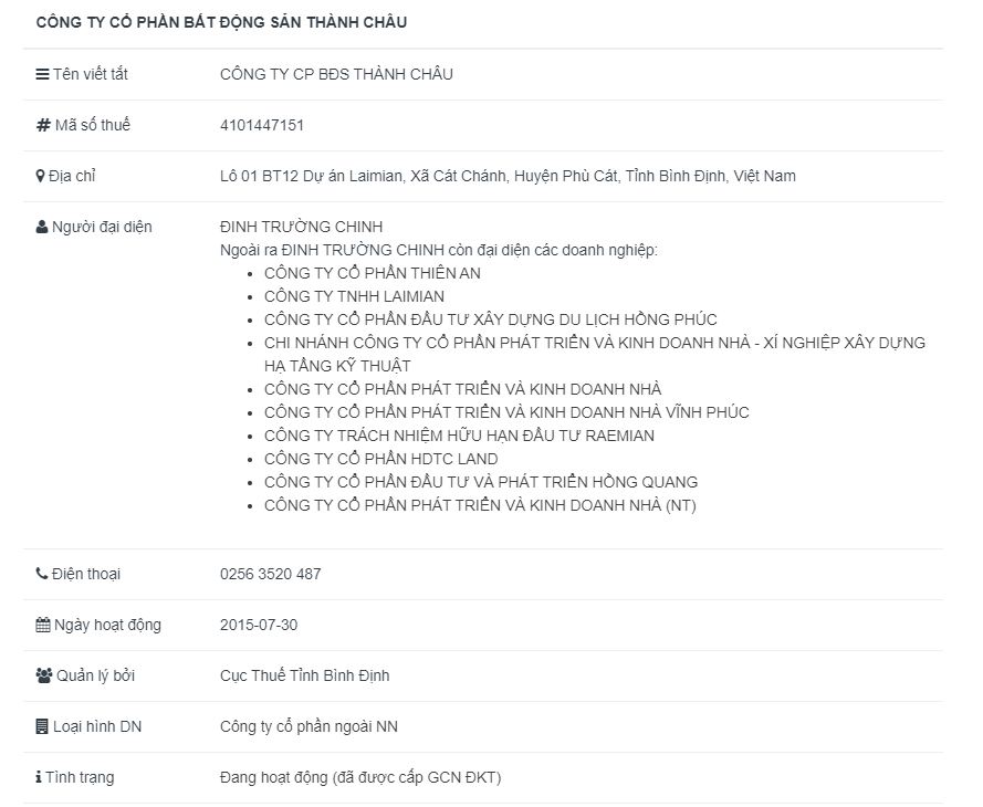 Ông Đinh Trường Chinh là Chủ tịch HĐQT kiêm đại diện pháp luật của Bất động sản Thành Châu. &nbsp;