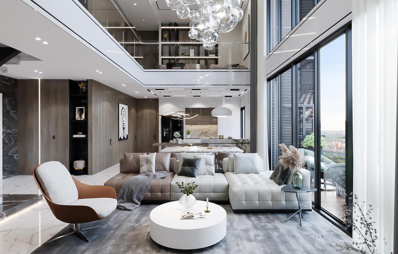 Căn Duplex “lên sóng” livestream số 2 là một trong những căn hộ đẹp nhất dự án, với 3 phòng ngủ, diện tích sử dụng hơn 155m2, thiết kế thông tầng đẳng cấp, trần cao và tầm view panorama đắt giá như một biệt thự trên không. Với nội thất hoàn thiện liền tường cao cấp, khách hàng có thể vào ở hoặc cho thuê ngay - một lợi thế vượt trội so với các dự án đang mở bán khác vẫn trong quá trình thi công.