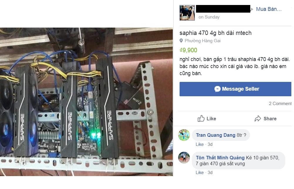 Một thợ cày tiền ảo ngậm ngùi bán "trâu". Ảnh: Facebook