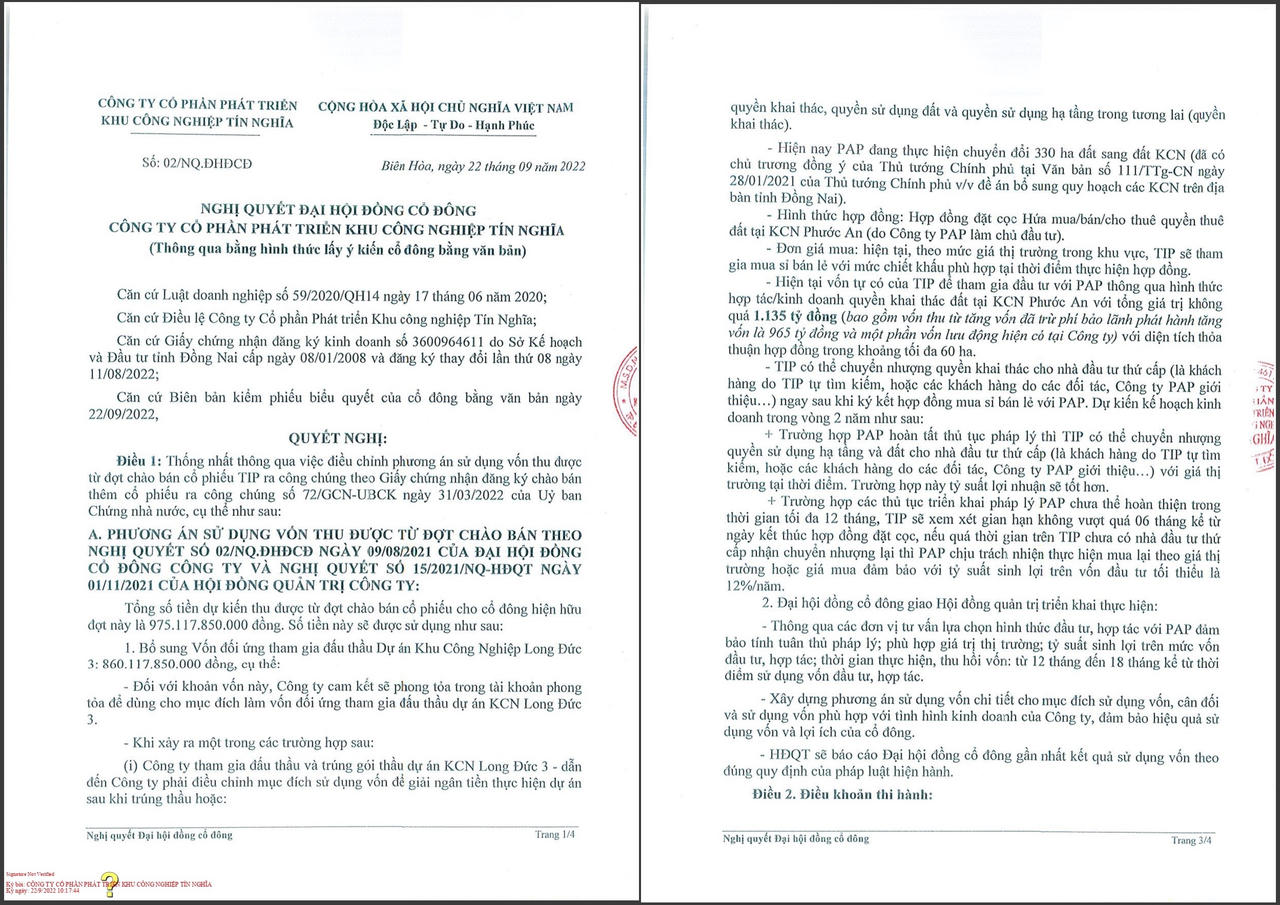 Phương án sử dụng vốn mới mà TIP thu được từ đợt phát hành cổ phiếu trước đó. &nbsp;