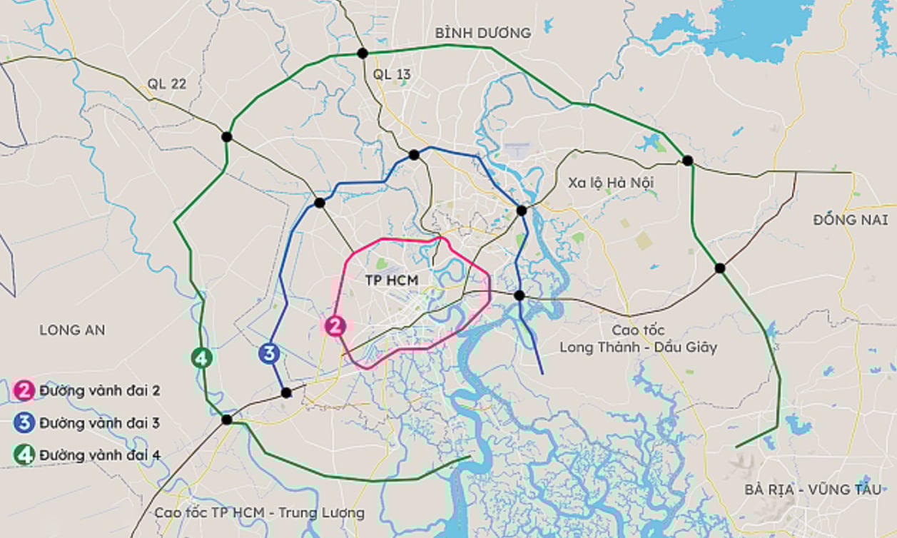 Sơ đồ các tuyến Vành đai TP.HCM