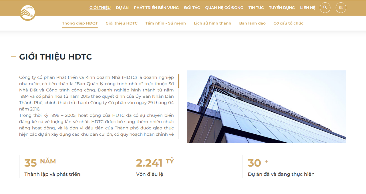 Thông tin được giới thiệu trên trang chủ của HDTC. &nbsp;