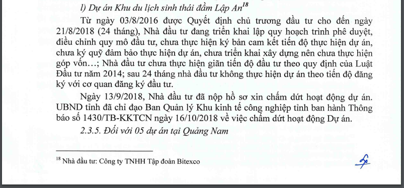 Kết luận Thanh tra của Thanh tra Chính phủ về dự án Khu du lịch sinh thái đầm Lập An. &nbsp;