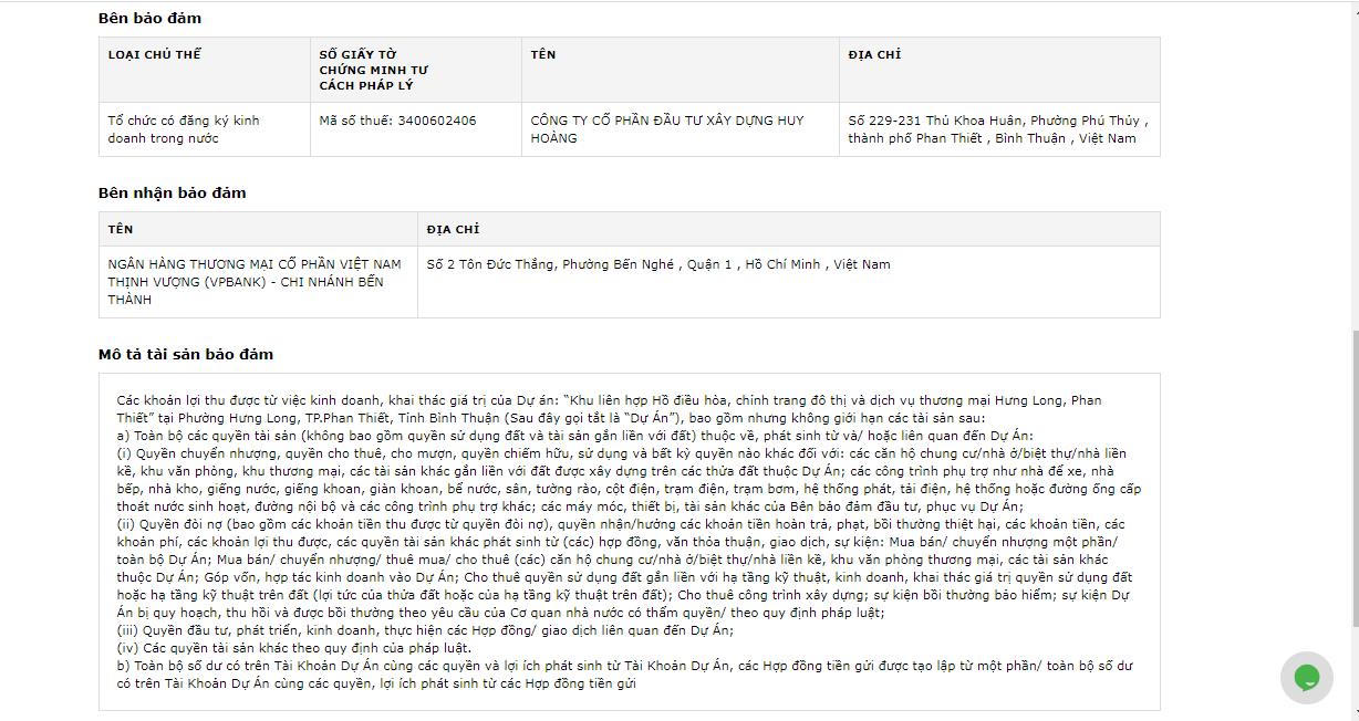 Công ty Huy Hoàng đăng ký thế chấp dự án&nbsp;Ocean Light Center Phan Thiết tại VP Bank vào năm 2018. &nbsp;