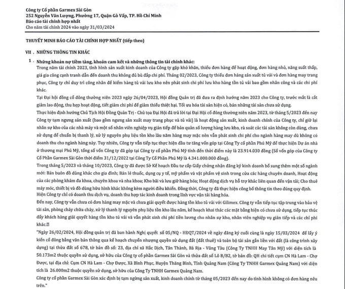 Garmex Sài Gòn không có đơn hàng, nhân sự buộc phải cắt giảm số lượng lớn, tài sản phải bán.
