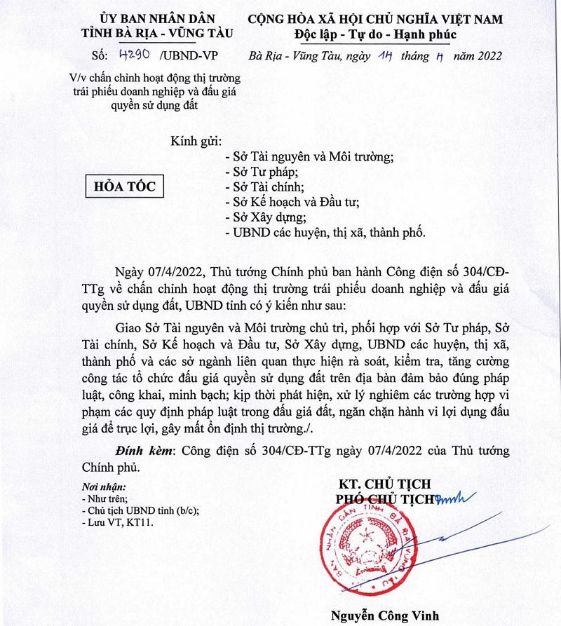 Công điện hỏa tốc về việc chấn chỉnh hoạt động thị trường trái phiếu và đấu giá đất. &nbsp;