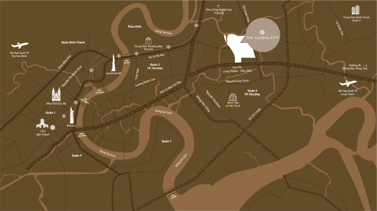 Vị trí chiến lược của The Global City – khu “downtown” mới của TP.HCM. Ảnh: Masterise Homes &nbsp;