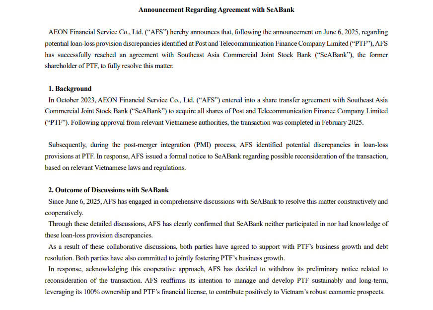 Thông báo của AFS trên website chính thức.