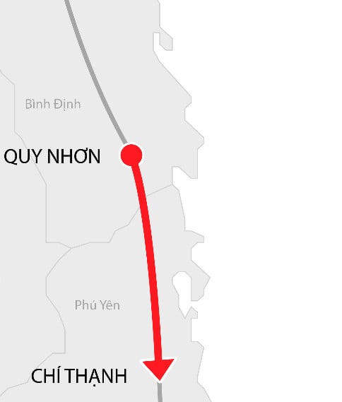 Tuyến cao tốc Quy Nhơn - Chí Thạnh chạy qua 2 tỉnh Bình Định và Phú Yên