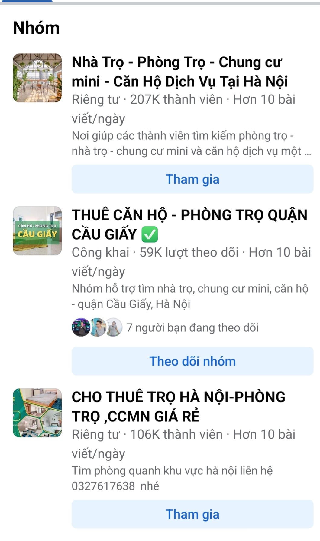 Trên mạng xã hội xuất hiện nhiều hội, nhóm đăng thông tin cho thuê phòng trọ, chung cư giá rẻ, chung cư mini. &nbsp;