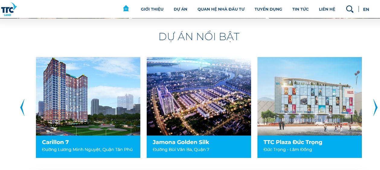Một số dự án nổi bật của TTC Land được giới thiệu trên website của công ty. &nbsp;