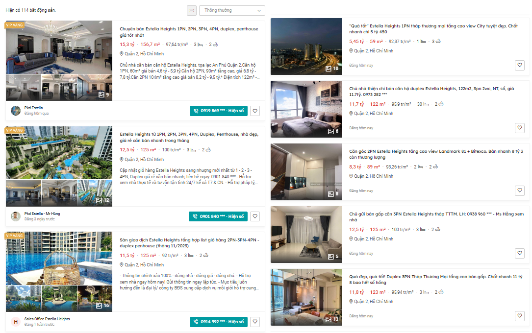 Thông tin rao bán căn hộ tại dự án Estella Heights. &nbsp;
