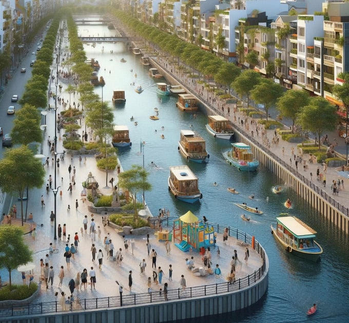 Phối cảnh dòng sông Tô Lịch trong tương lai sau khi được "hồi sinh". Ảnh: Internet