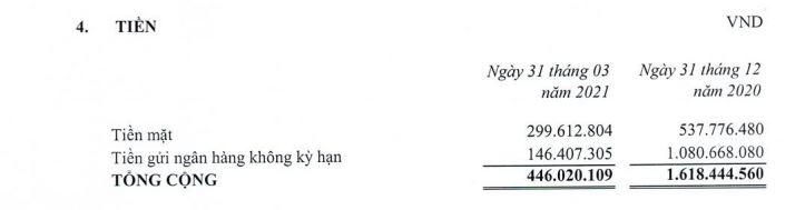 Nguồn: BCTC riêng lẻ công ty mẹ quý 1/2021. &nbsp;