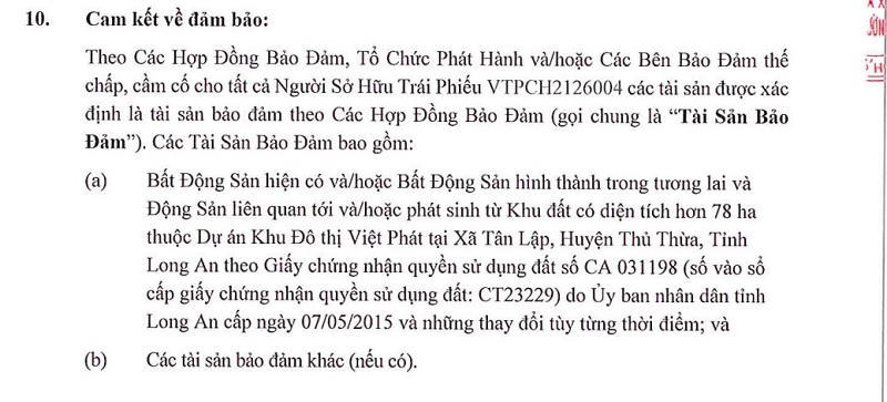 Cam kết về đảm bảo cho các lô trái phiếu của Vạn Trường Phát. &nbsp;
