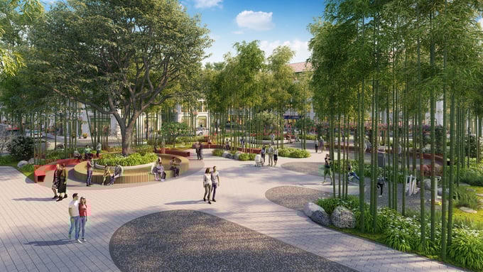 Không gian xanh đa trải nghiệm tại Vườn tre nội khu. (Ảnh: Sun Property) &nbsp;