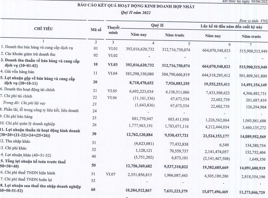 Báo cáo kết quả kinh doanh quý II của Everland Group