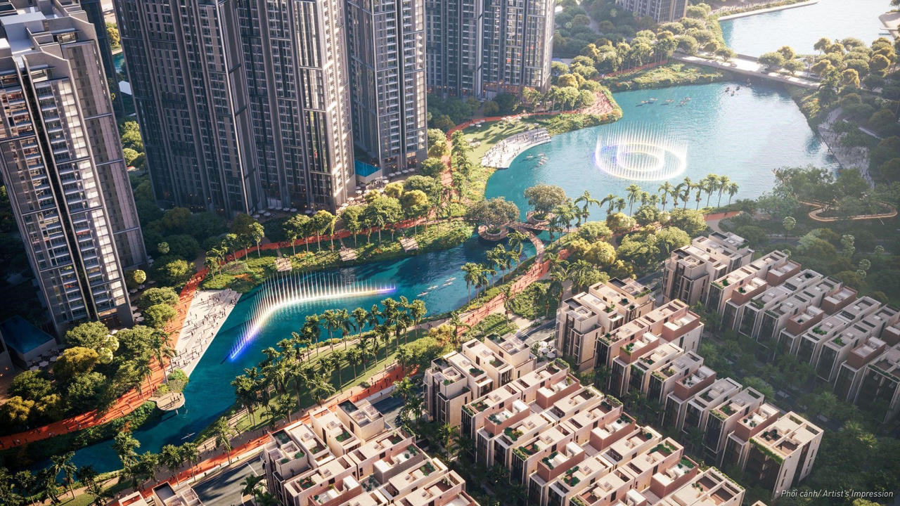 Phối cảnh một phần khu kênh đào bên trong đại đô thị The Global City. Hình: Phối cảnh dự án. &nbsp;