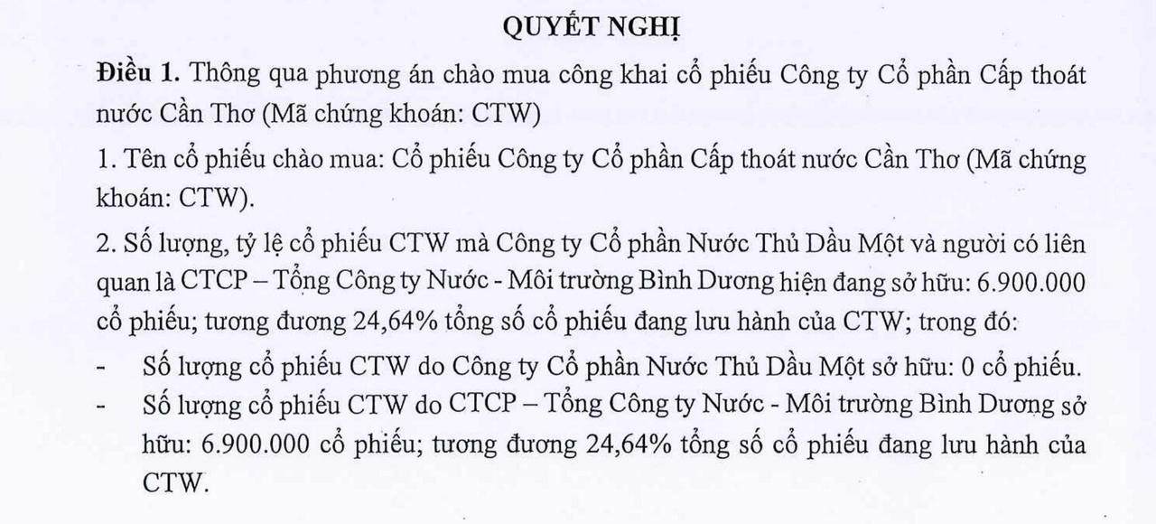 Nội dung nghị quyết của TDM Water