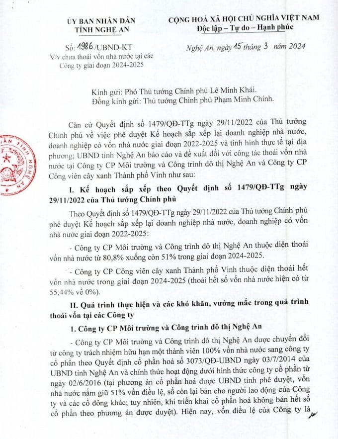 Nghệ An đề xuất xin chưa thoái vốn nhà nước tại các công ty giai đoạn 2024-2025.