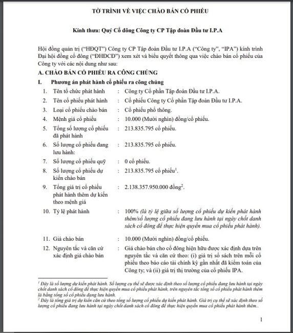 Kế hoạch chào bán gần 214 triệu cổ phiếu của IPA. &nbsp;