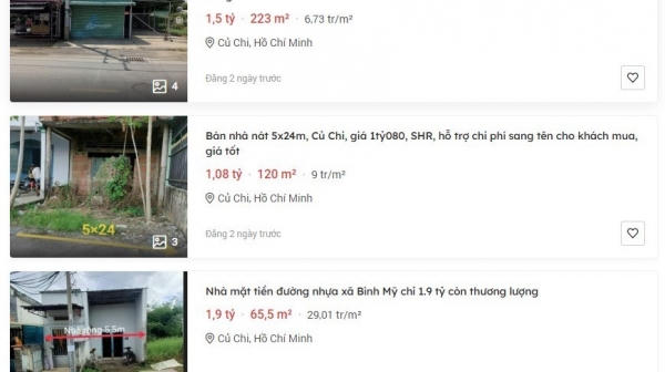 Giá nhà đất dưới 2 tỷ tại Củ Chi được rao bán rầm rộ.