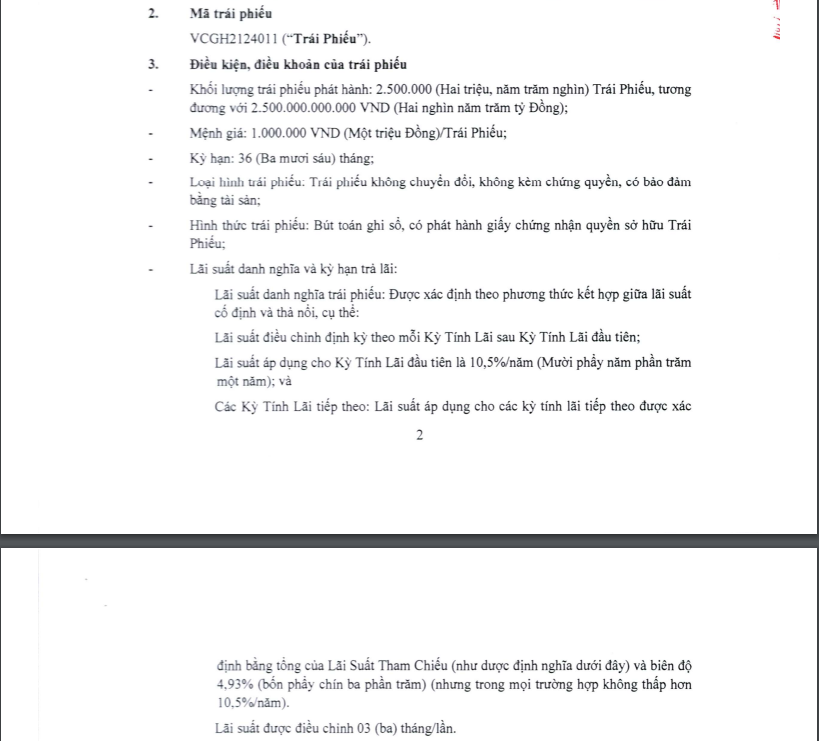 Thông tin lô trái phiếu 2.500 tỷ đồng của Vinaconex. &nbsp;