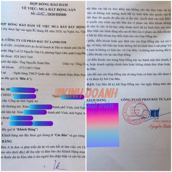 Hợp đồng đảm bảo mua bất động sản tại dự án Khu nhà ở cho người thu nhập thấp và cán bộ nhân viên tại xã Hưng Lộc. &nbsp;