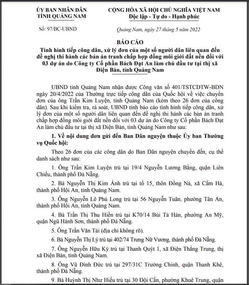 Quảng Nam: Nhà đầu tư lại ‘kêu trời’ vì những dự án của Bách Đạt An