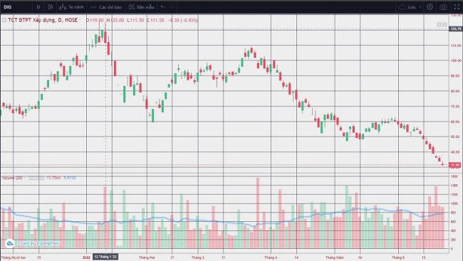 Cổ phiếu DIG liên tục giảm mạnh kể từ thời điểm tháng 1/2022. &nbsp;