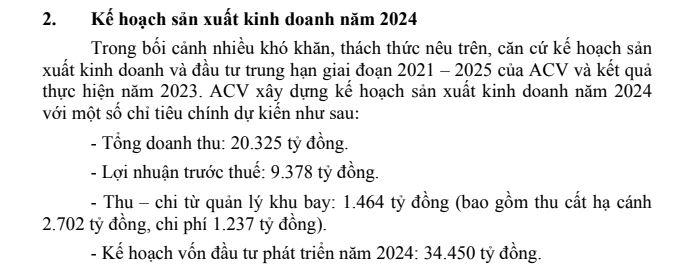 Trích báo cáo tài chính của ACV. Nguồn: Vietnamairport