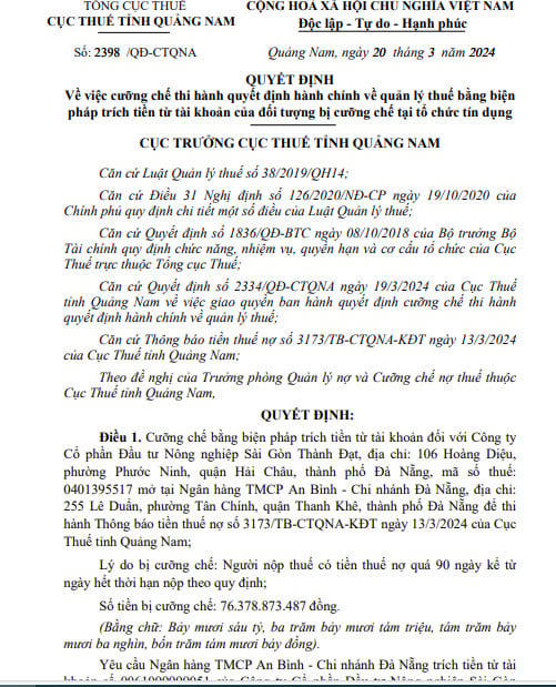 Nợ thuế hơn 76 tỷ đồng, Licogi 13 bị cưỡng chế